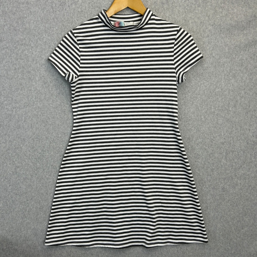 FP Beach‎ Size Small Mini Shirt Dress Black White Striped Mock Neck Free People